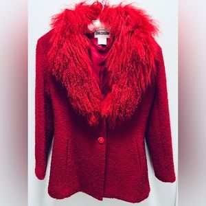 Mongolian lamb trim collared red coat in size 8